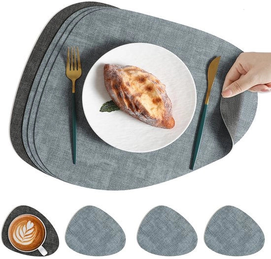Piattino e sottopiatto, piattino antiscivolo a doppia faccia, piattino e sottopiatto lavabile e impermeabile, 42*34cm, Blu chiaro