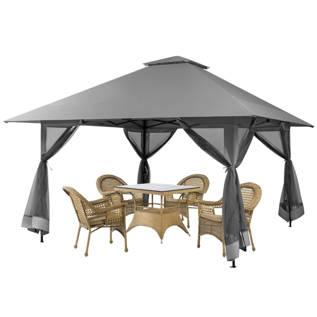 Tettoia pop-up per gazebo con altezza regolabile borsa da trasporto con rotelle, Riparo portatile 400x400cm Grigio-Gazebo