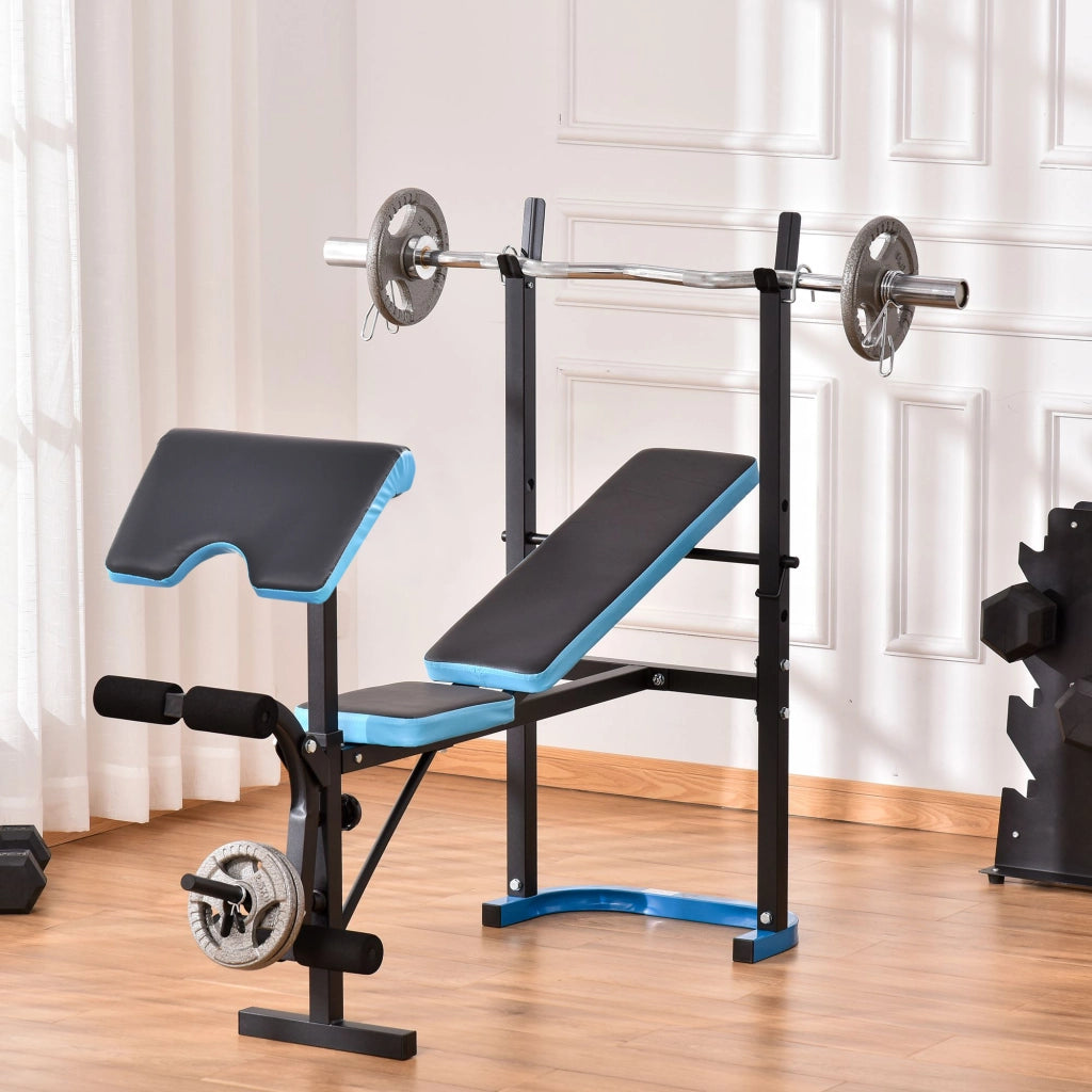 Panca Pesi per Allenamento ¨C Minimal ¨C Blu, Regolabile, con Supporto Barra