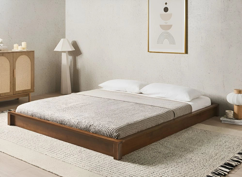 Letto con rete in legno marrone scuro 160 x 200 cm senza testiera, design minimalista