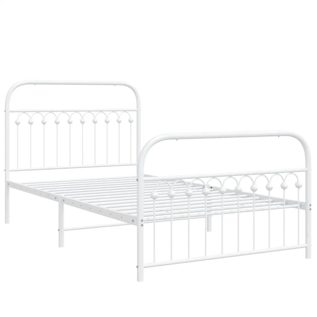 Letto singolo | Letto per adulti | Giroletto con Testiera e Pediera Metallo Bianco 107x203 cm