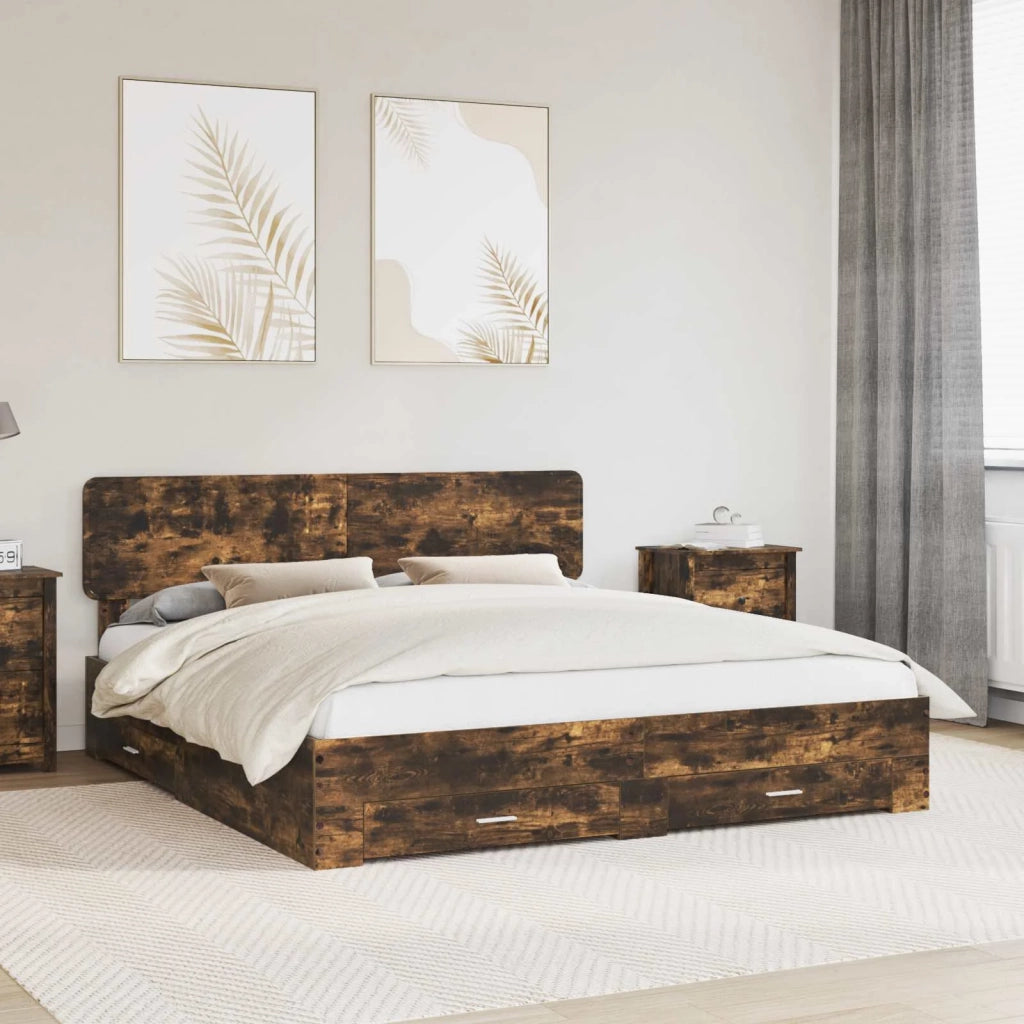 Letto matrimoniale | Letto per adulti | Struttura del letto Rovere fum¨¦ 200 x 200 cm Legno multistrato