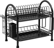 Raccoglitore da cucina a più livelli per il piano di lavoro, con scarico, display raccoglitore in acciaio inox e raccoglitore a pavimento spaziale per piatti e tazze, nero.