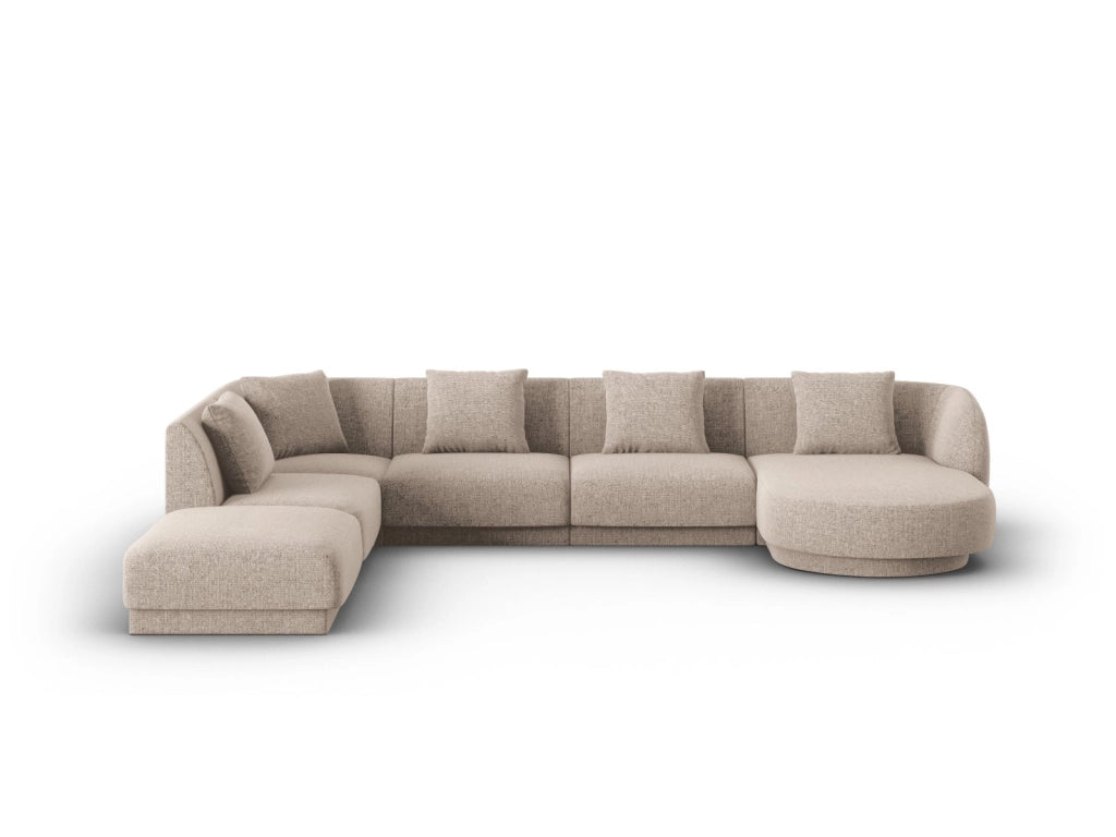 Cosmopolitan Design - Divano panoramico sinistro "Tulum" 6 posti in ciniglia beige 