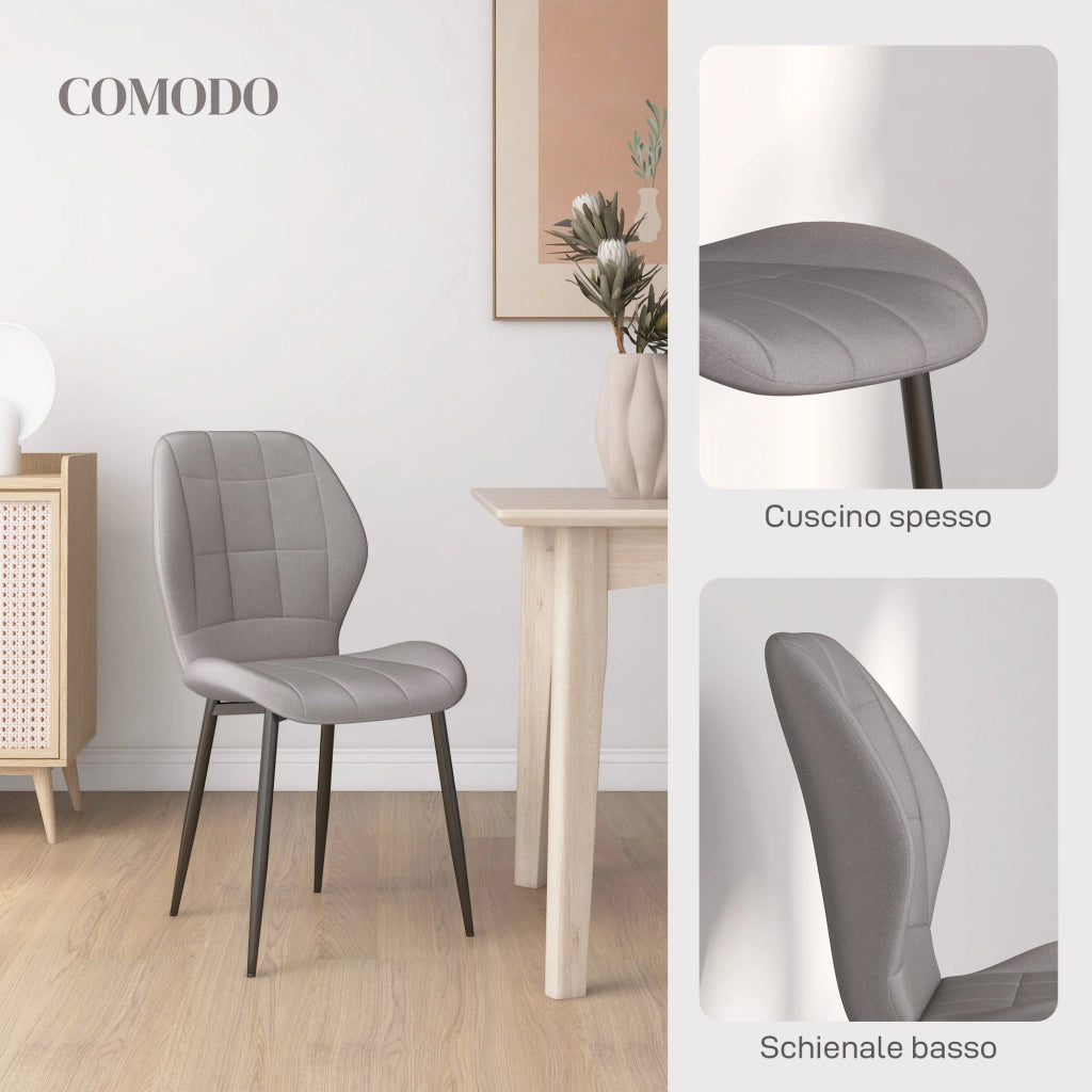 Set di 4 Sedie da Pranzo Moderne per Cucina e Soggiorno 47x57x85 cm Rivestimento in Flanella Grigio