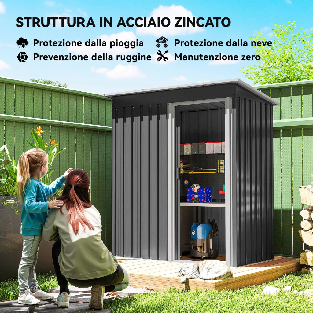 Casetta Attrezzi da Giardino 1.16 mq in Acciaio Zincato 163x89x182 cm Nero