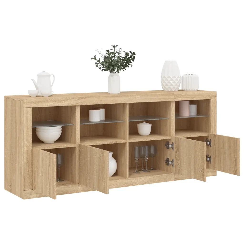 Credenza con Luci LED-Buffet-Armadio da cucina Rovere Sonoma 163x37x67 cm