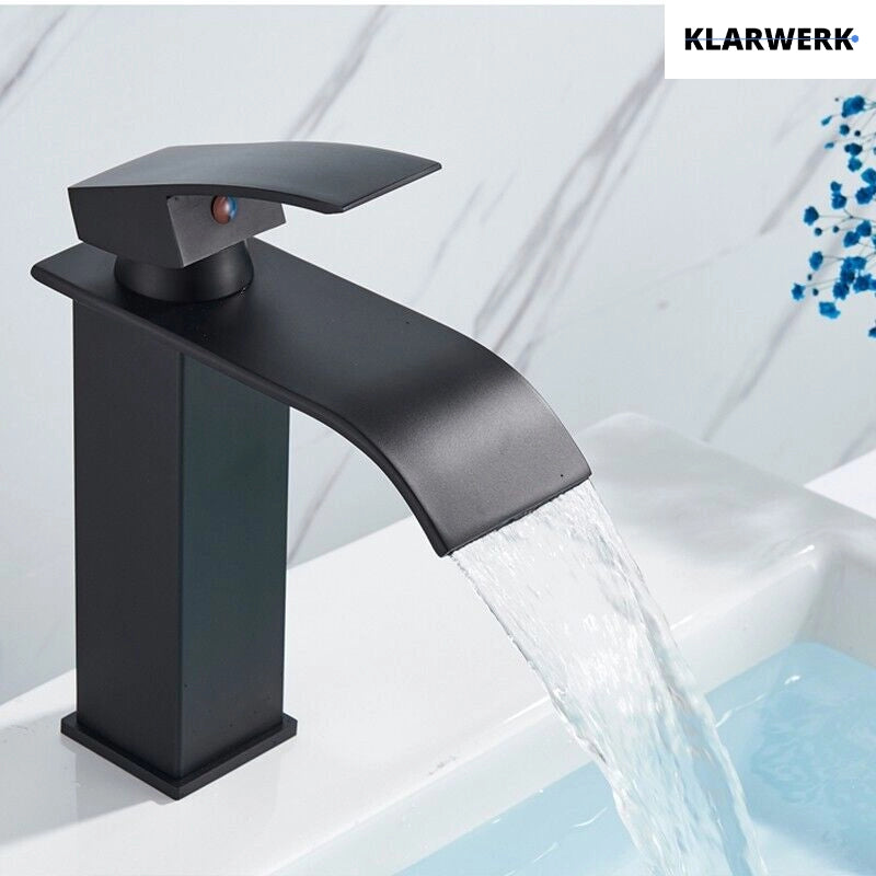 ROSA | Rubinetto da bagno Premium Hotel Waterfall Nero | Miscelatore per lavabo in acciaio inox per catering | Rubinetto dal design quadrato