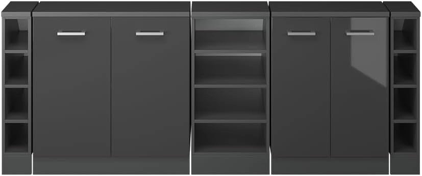 Set di mobili sottotetto Rion, Antracite lucido, 210 cm Set di 5 carcasse armadio profondità 60 cm, adatto per il salvaspazio sotto tetti spioventi