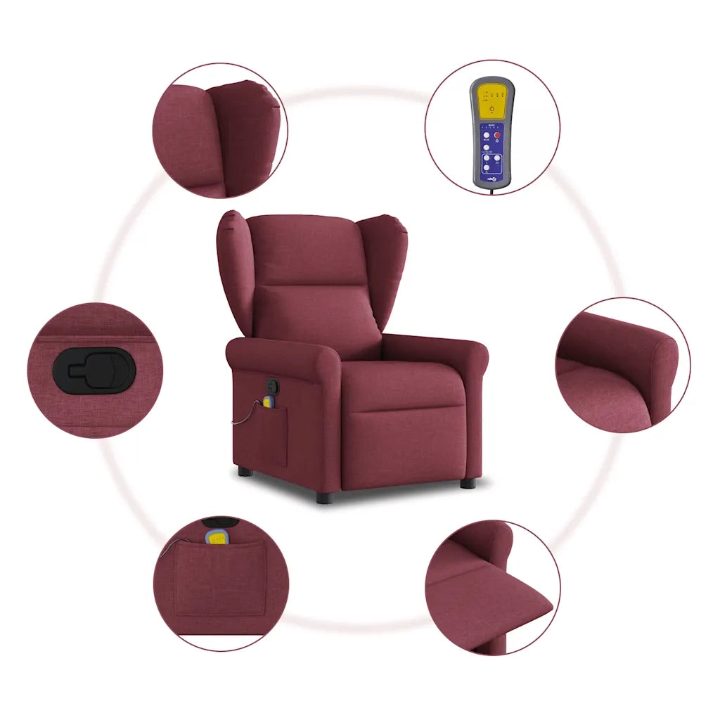 vidaXL Poltrona Massaggiante Reclinabile Rosso Vino in Tessuto