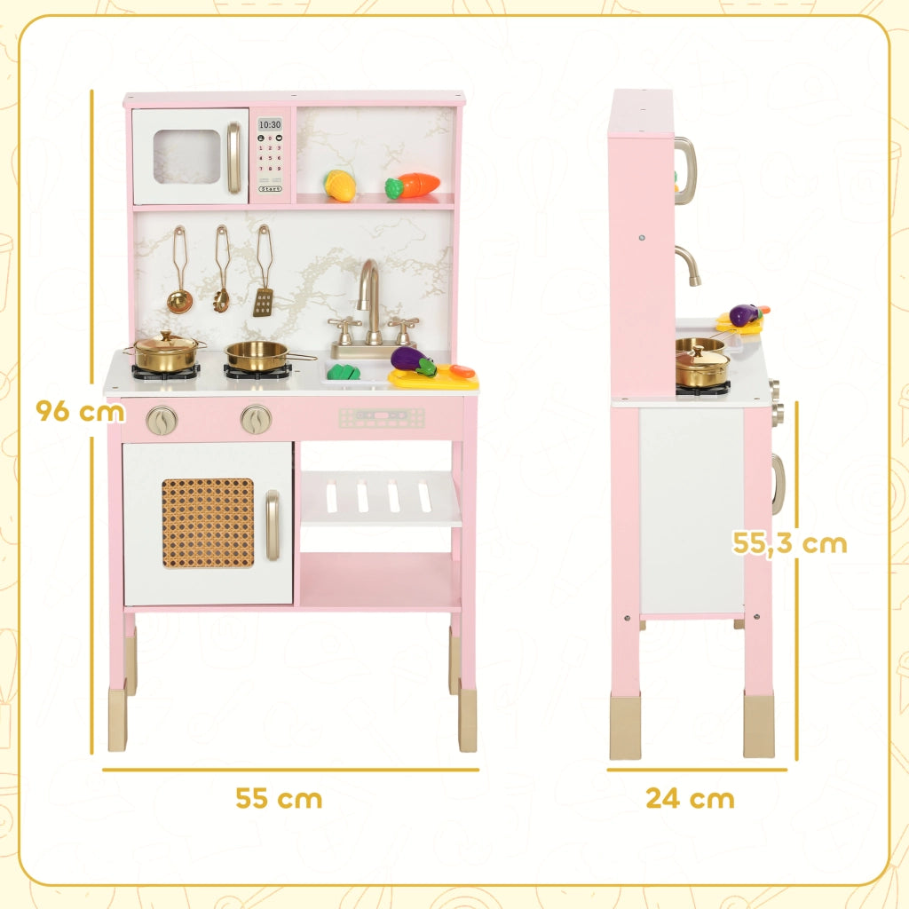 Cucina Giocattolo in Legno con Accessori e Suono ¨C Zephmum ¨C Rosa, Acciaio Inox