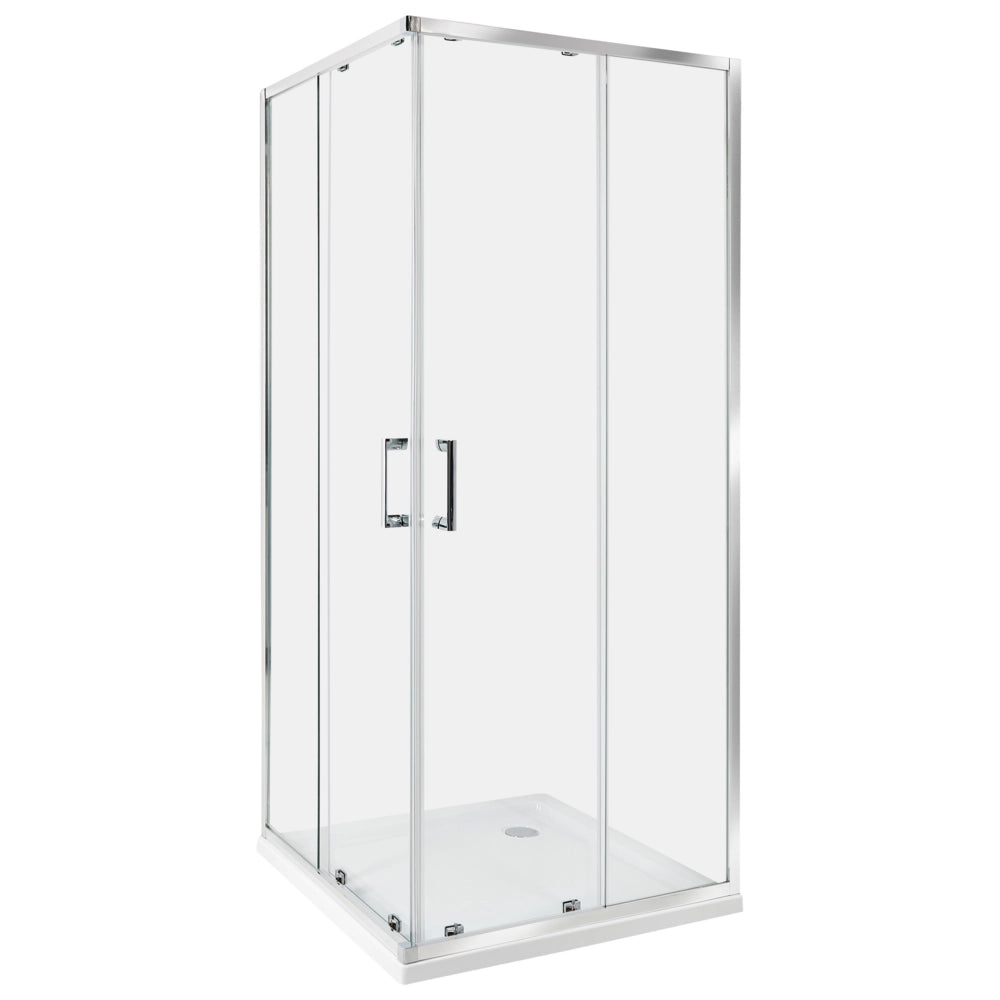 Box Doccia Vetro Temperato Argento Cornice Alluminio Doppia Porta 80x80x185cm