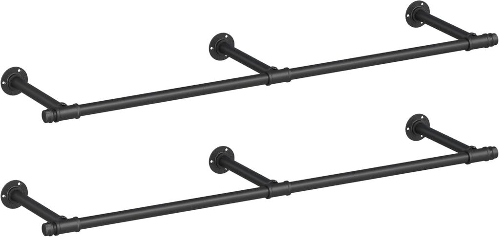 SONGMICS Set di 2 Attaccapanni da Muro, Barra Appendiabiti da Parete, Stile Industriale, Salvaspazio, 30,4 x 170 x 7 cm, Portata di 68 kg, Montaggio Facile, per Piccolo Spazio, Nero HSR104B02