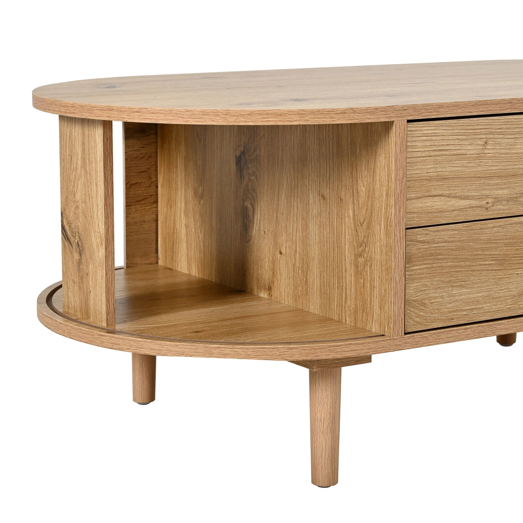 Tavolino da Salotto Ovale con 2 Cassetti e Ante Scorrevoli in MDF ¨C MINIMAL