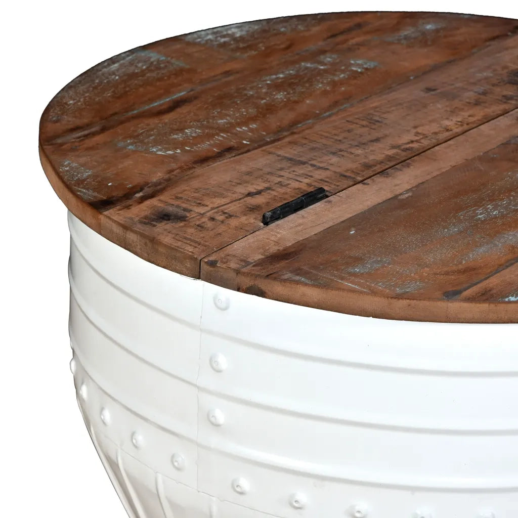 Tavolino da Caffè Legno Massello Riciclato Bianco Forma a Botte 245254