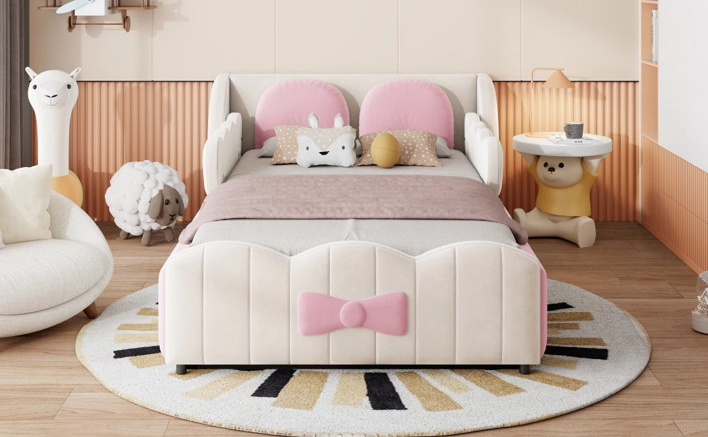 letto per bambini velluto beige 90 x 200 cm