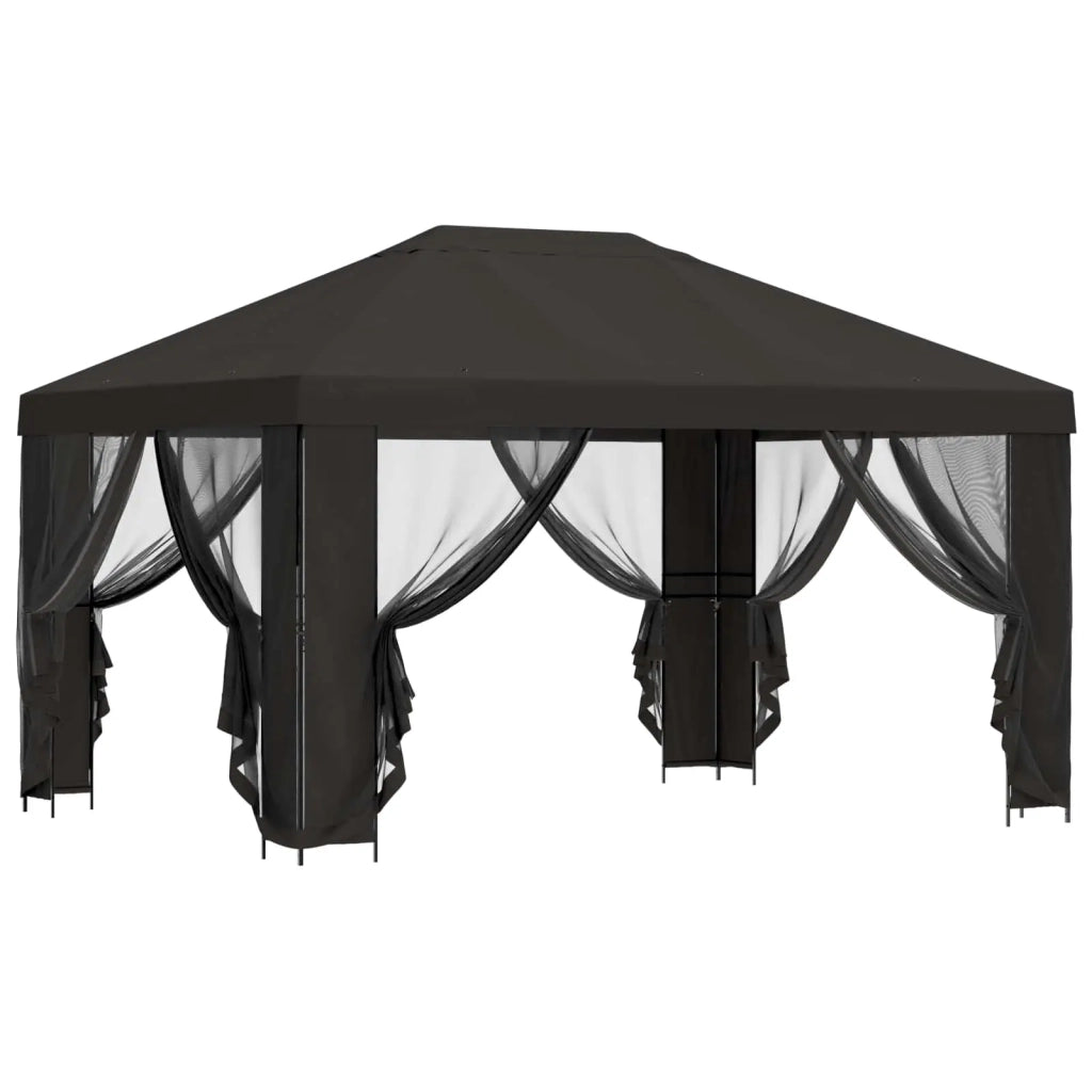 Gazebo da giardino con pareti laterali 4 × 3 m Antracite 900387