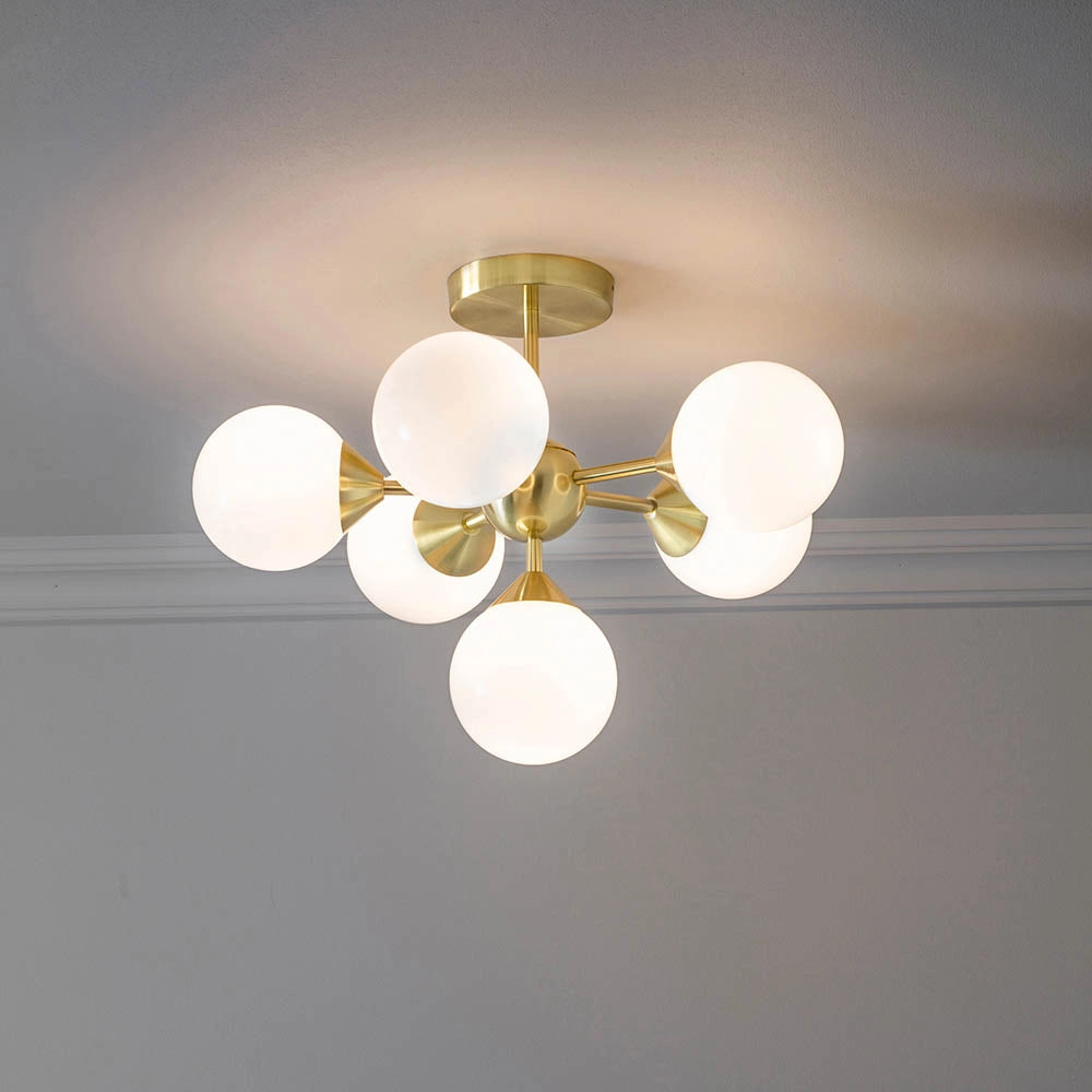Plafoniera moderna ottone 6 luci G9 sfere vetro Endon