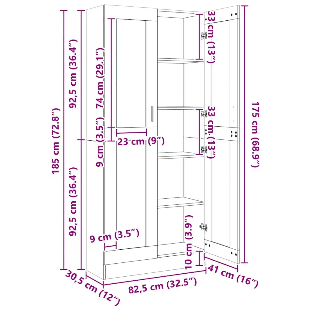 Armadietto Vetrina Grigio Cemento 82,5x30,5x185,5cm Multistrato CFW7592182