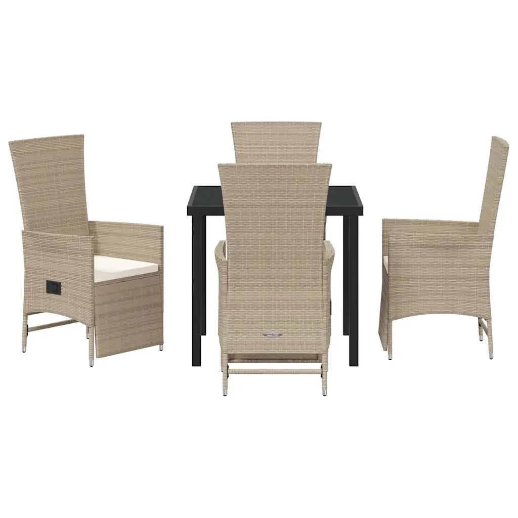 Set da Pranzo per Giardino con cuscino 5 pcs Beige polyrattan 3379472