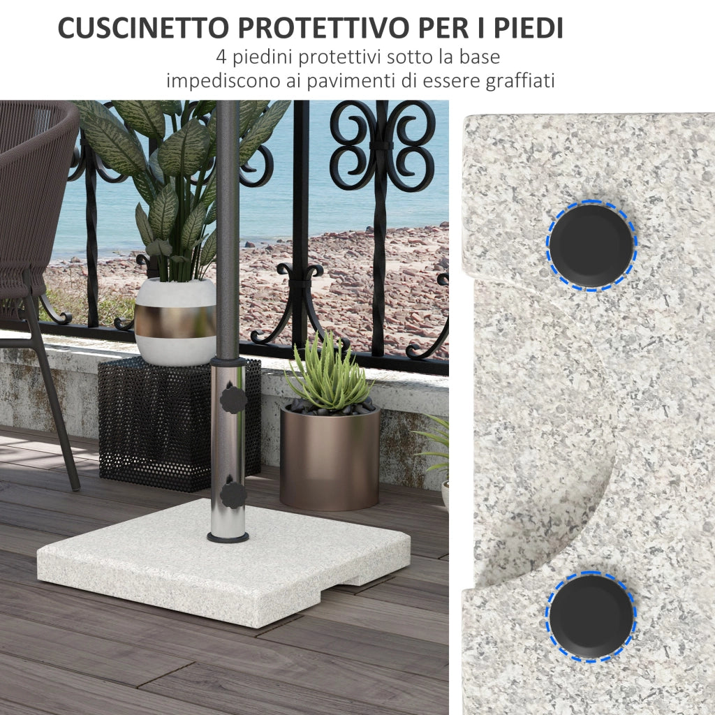 Base per Ombrellone da Giardino 25kg per Pali da ?32mm, ?38mm e ?48mm, in Granito e Acciaio Inox, 38x38x38 cm, Grigia