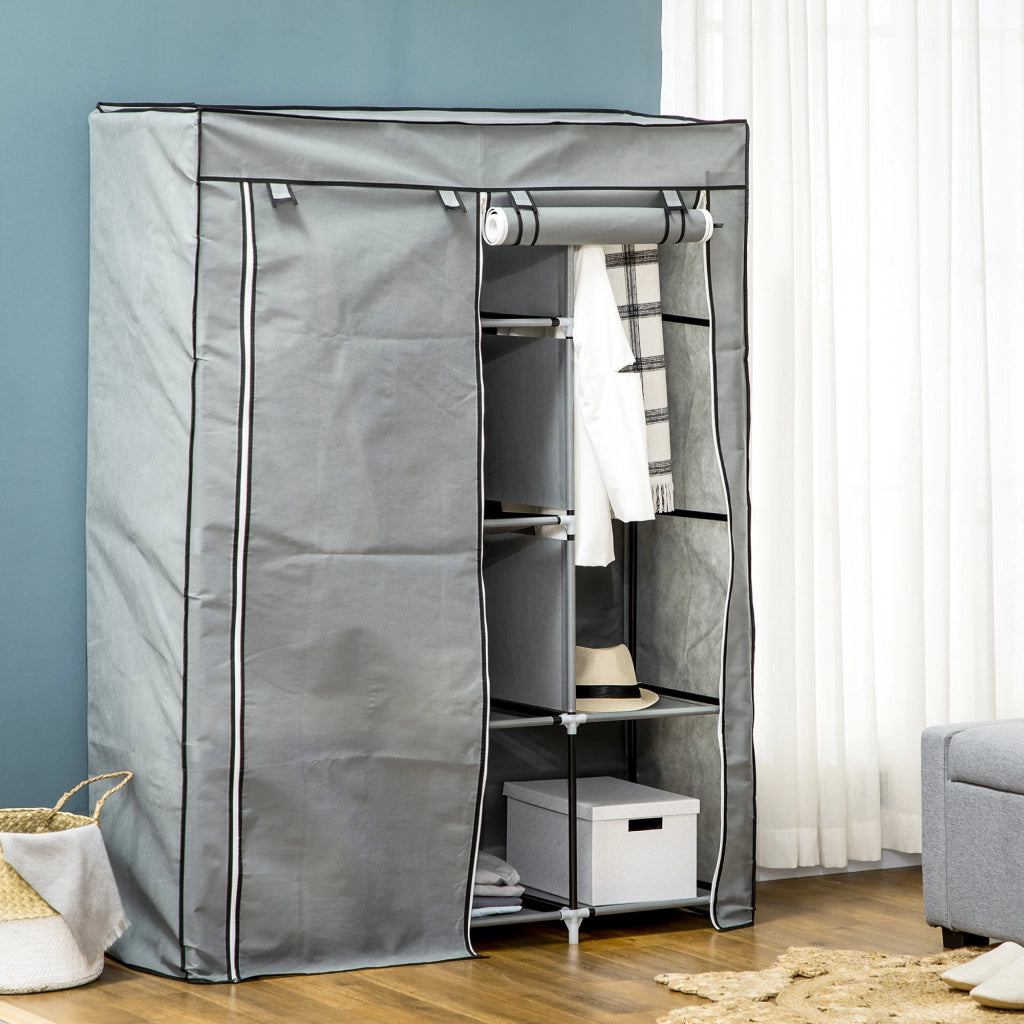 Armadio Pieghevole in Tela con Ripiani e Appendiabiti per Camera da Letto ¨C zephmum ¨C Grigio 125x43x162,5 cm