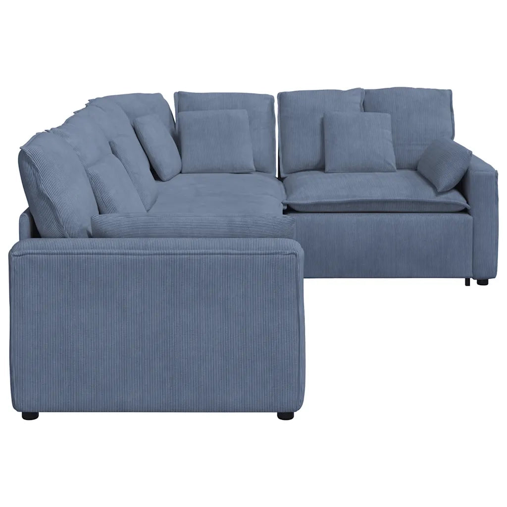 Divano Modulare con Cuscini in Tessuto a Coste Blu 3321170