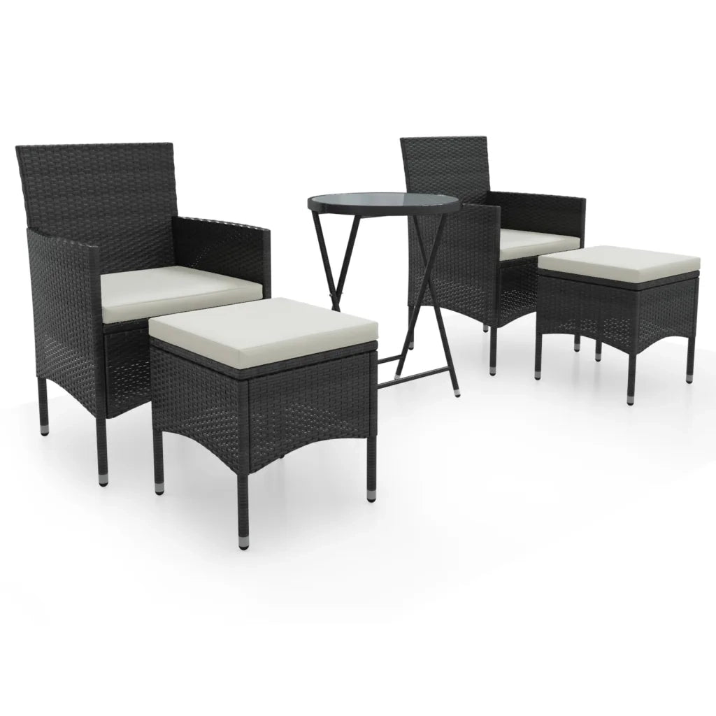 Set da Bistrot per Giardino 5pz Polyrattan Vetro Temperato Nero cod mxl 71395