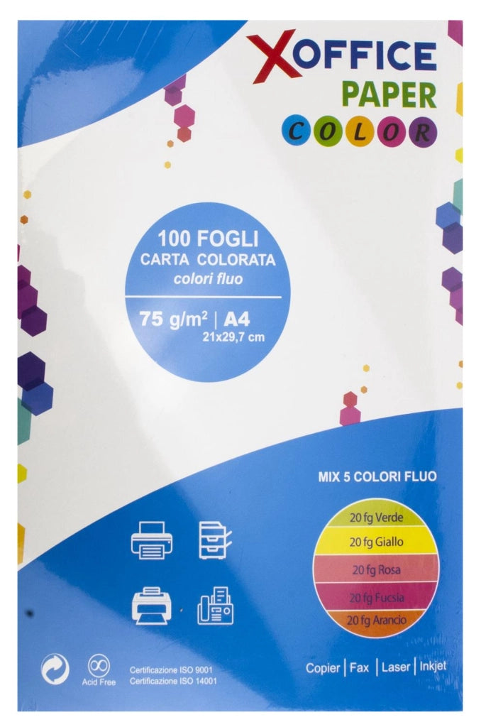 CARTA A4 75 GR 100 FOGLI CARTA  COLORATA FLUO