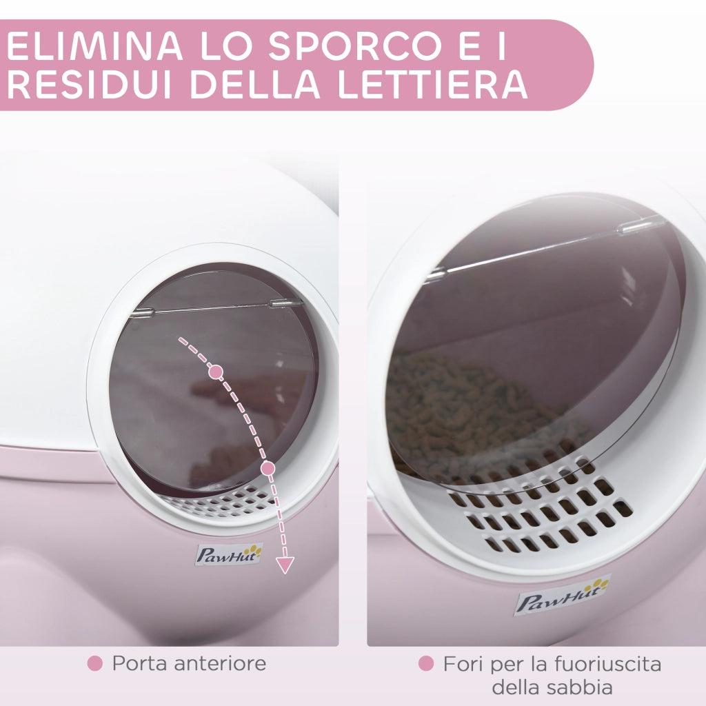 Lettiera Chiusa per Gatti 53x51x48 cm Rotonda con Uscita Raccogli Sabbia in PP e PC Bianco e Rosa