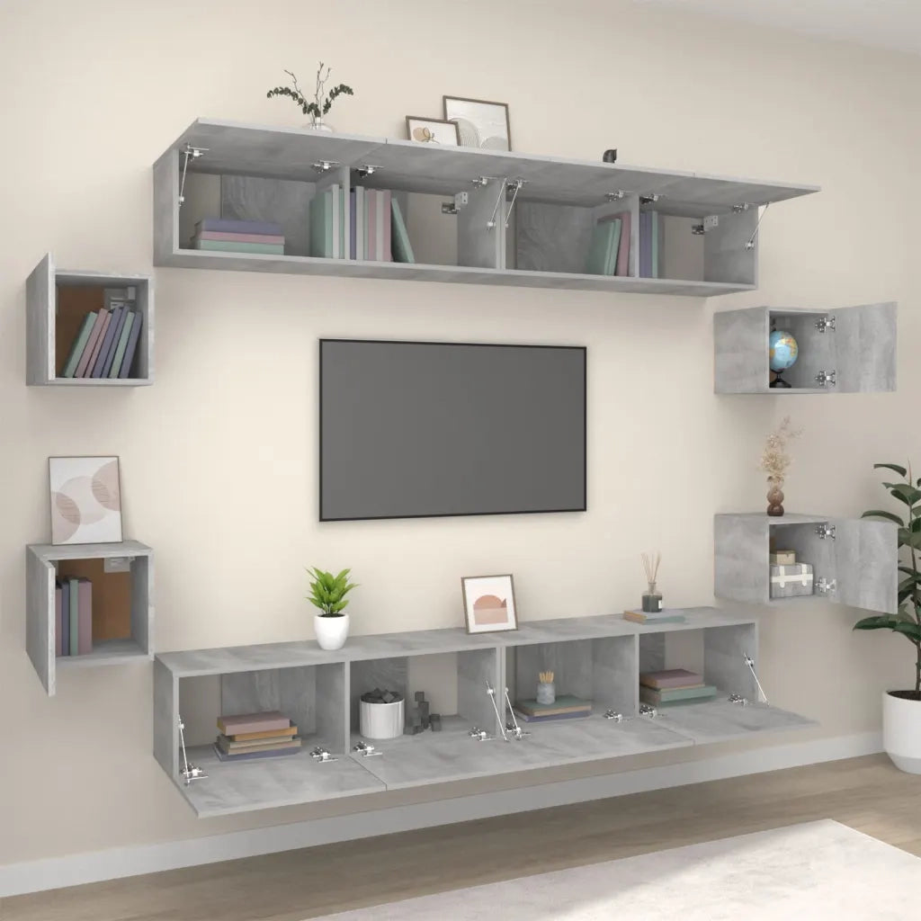 Set Mobili Porta TV 8pz Grigio Sonoma in Legno Multistrato 3114228