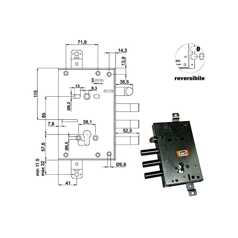 Serratura Sic.Triplice Cil. E63 Rci664+21/380 Moia