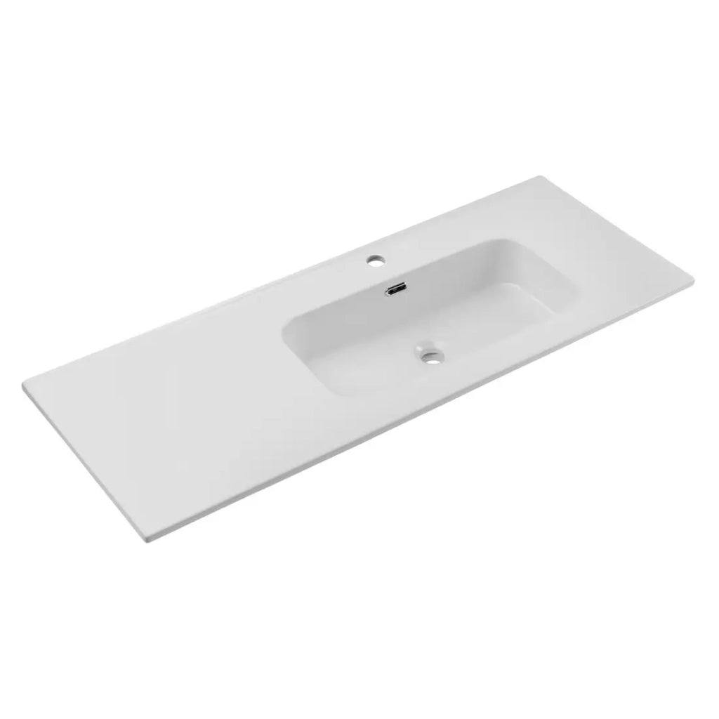 Lavabo da incasso ESSEN 120 cm in ceramica bianca lucida spostata a destra