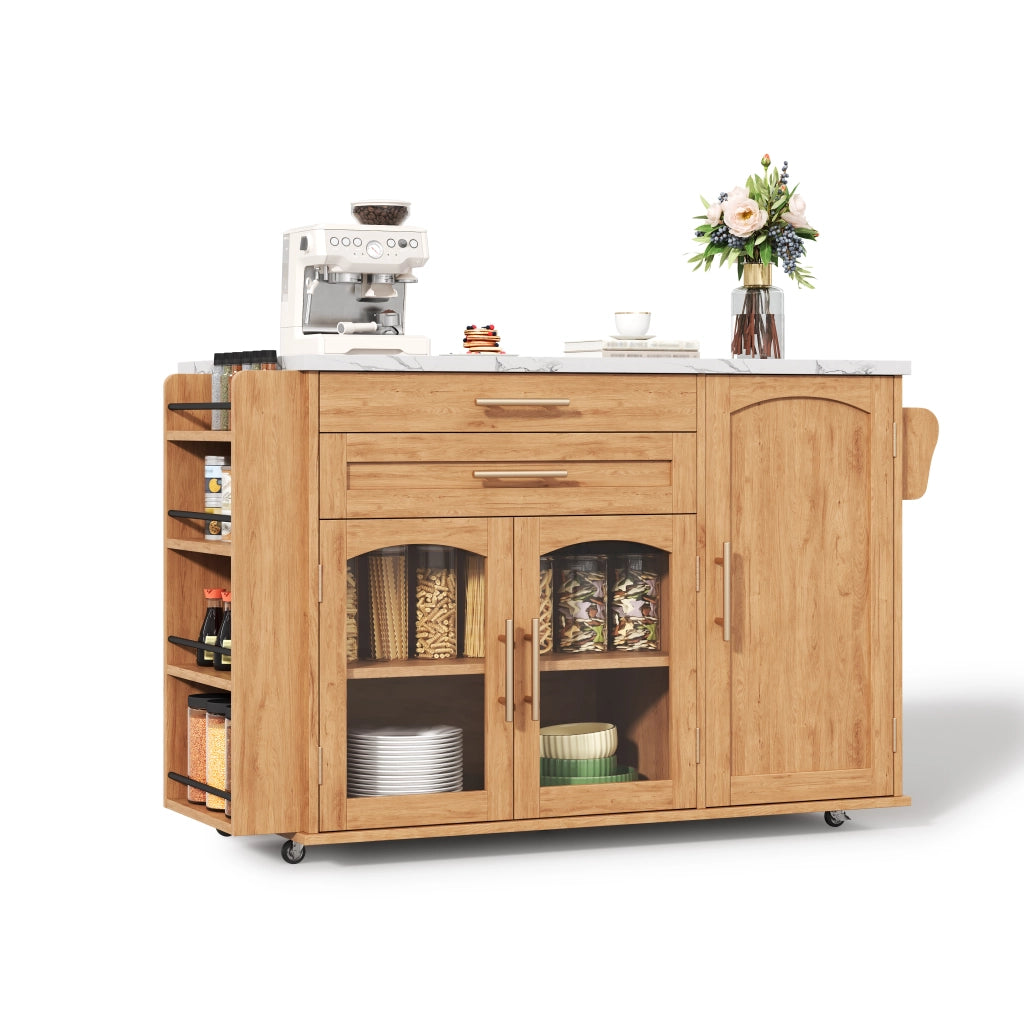 Credenza da cucina con 2 ante; 2 cassetti e piano ribaltabile in MDF naturale