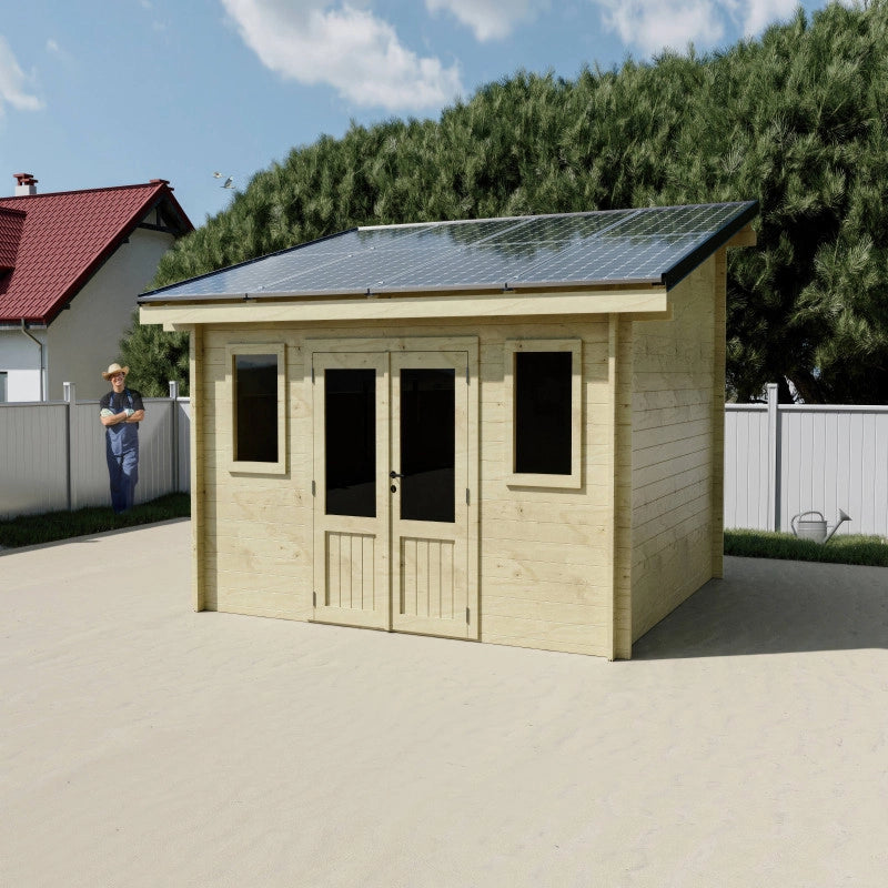 Casetta da giardino in legno 380x349 cm con fotovoltaico 4kW  Pareti 42 mm  8 pannelli fotovoltaici  LB4037.02 Foresta