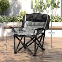 Sedia da Campeggio Pieghevole con 2 Portabicchieri e Tasche Laterali, 99x71x103 cm, Grigio e Nero