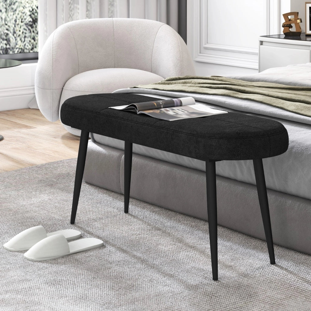 Panca rivestita con cuscino imbottito in spugna e gambe metalliche solide, Panca scarpiera da 113 cm Nero
