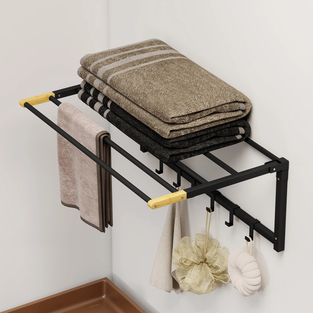 Portasciugamani da Parete Pieghevole con 5 Barre e 6 Ganci ¨C Zephmum ¨C Nero 60 cm