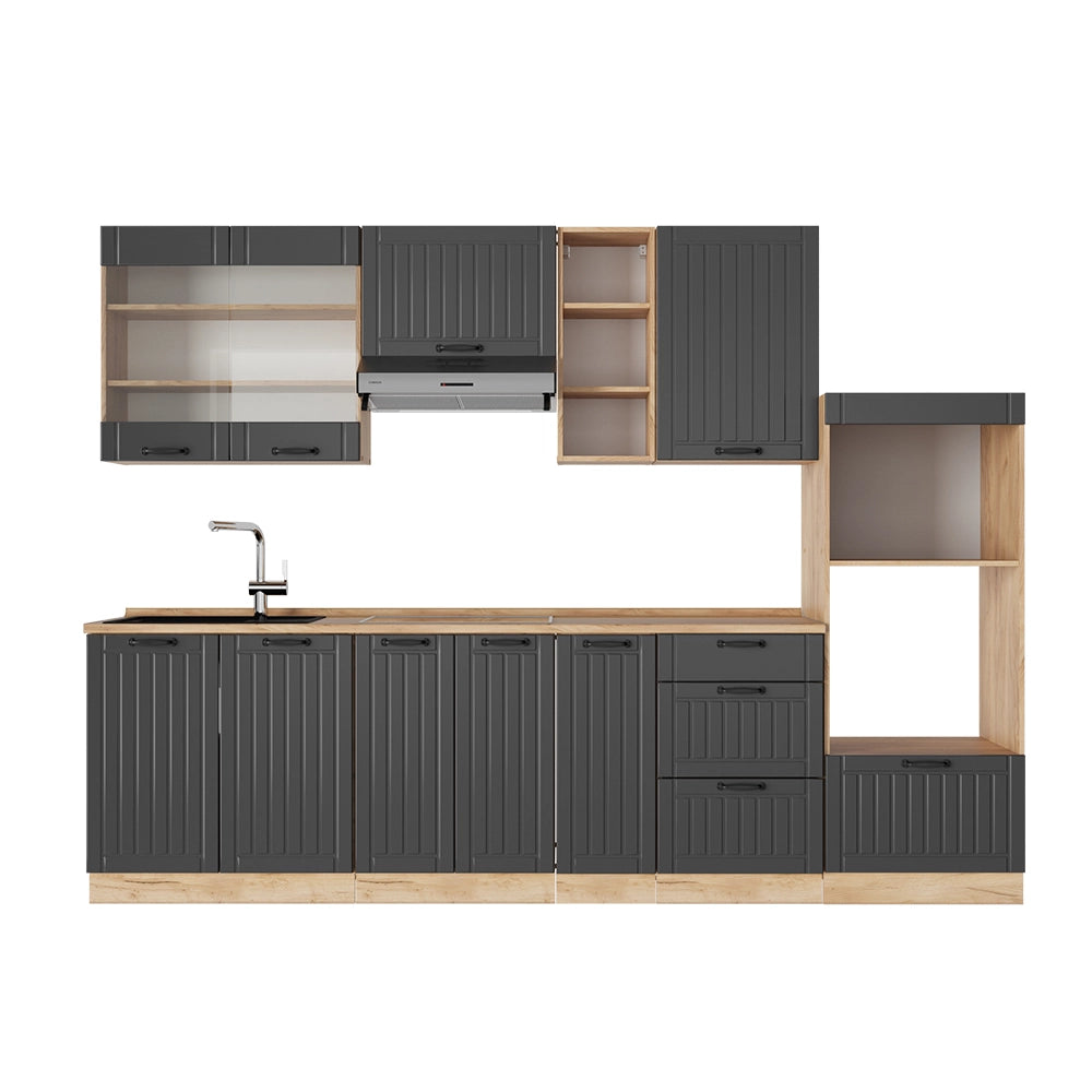 Cucina componibile Fame-Line Grigio scuro/Rovere dorato 280 cm, PL Rovere Vicco