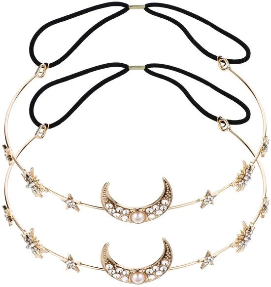 Diadema con microperle - 2 pezzi - Materiale lega dorata