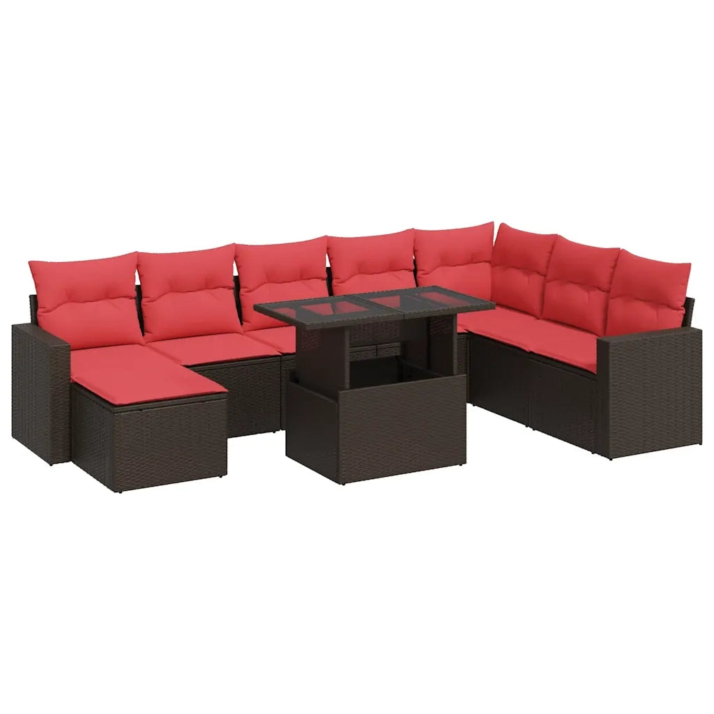 Set Divani Giardino 9 pz con Cuscini Marrone Polyrattan Acacia 3326375