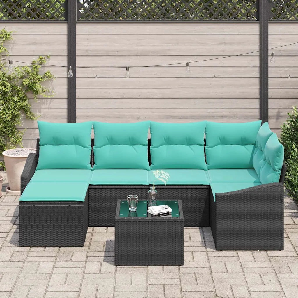 Set di divani con cuscino 7 pcs Nero polyrattan