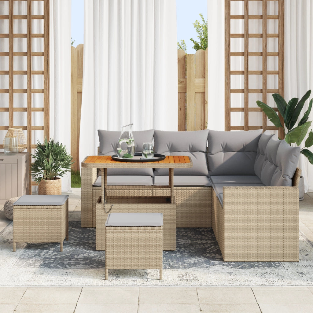 Set di divani da giardino vitaXL 8 pezzi con cuscini Beige Poly Rattan Acacia