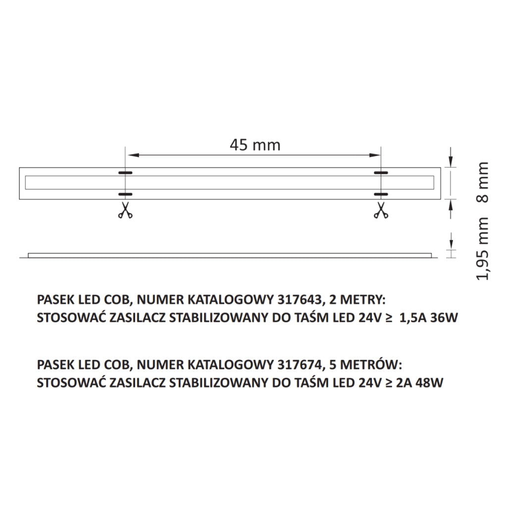 Striscia LED COB 24V 2m 18W 1850lm 4000K bianca Polux