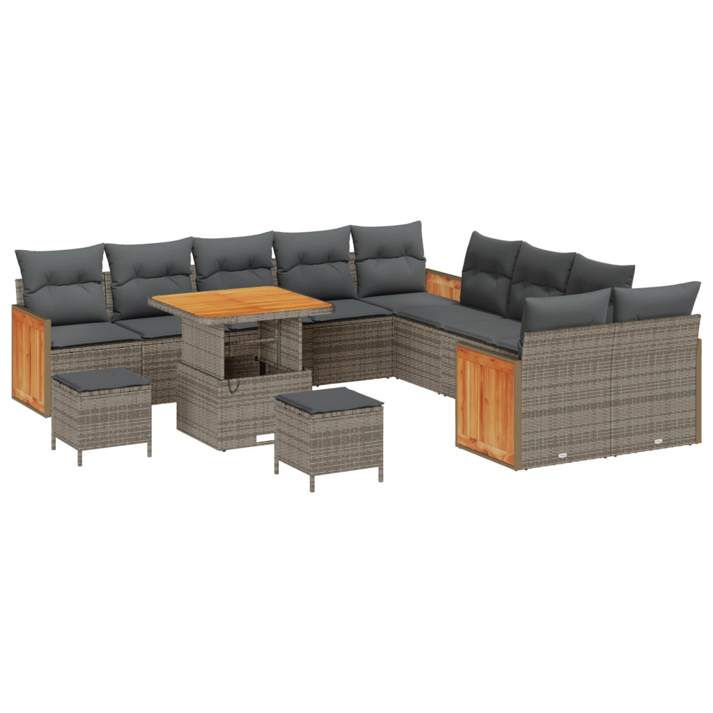 Set Divano da Giardino 13 Pezzi con Cuscini Grigio Rattan Sintetico Acacia