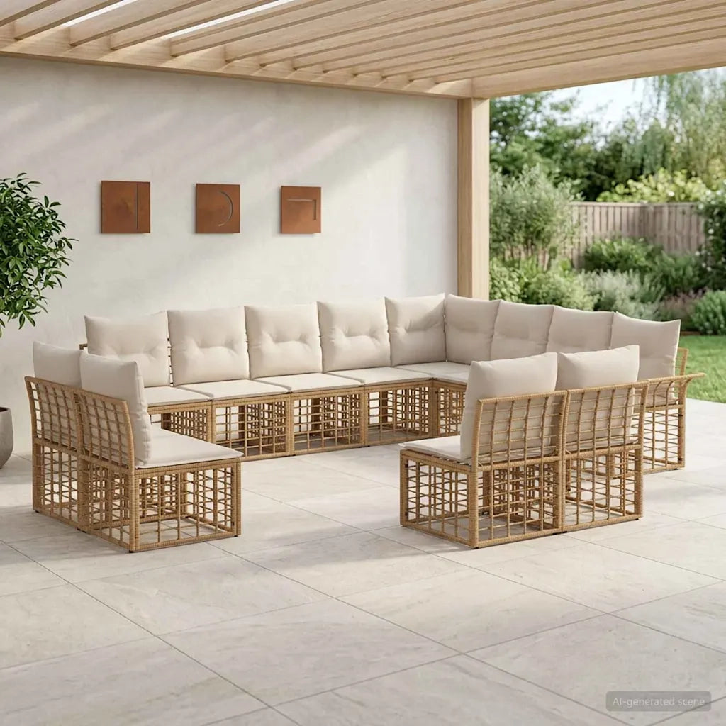 Set di divani da esterno 12 pcs Naturale e Bianco Crema