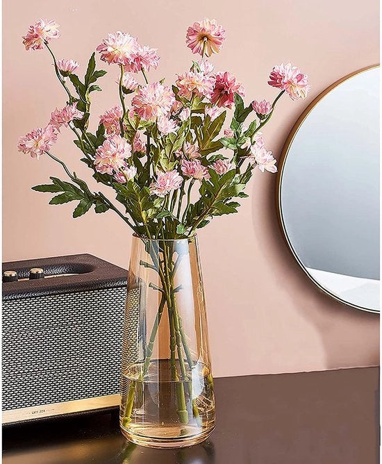 Vaso in Vetro Amber - Vasi Decorativi per Arredamento Moderno - Vaso per Pampas - Vasi Decorativi per Decorazione Estetica - Vasi in Vetro per Matrimoni - Grande Vaso per Tulipani - Tavola da Pranzo - Sala da Pranzo