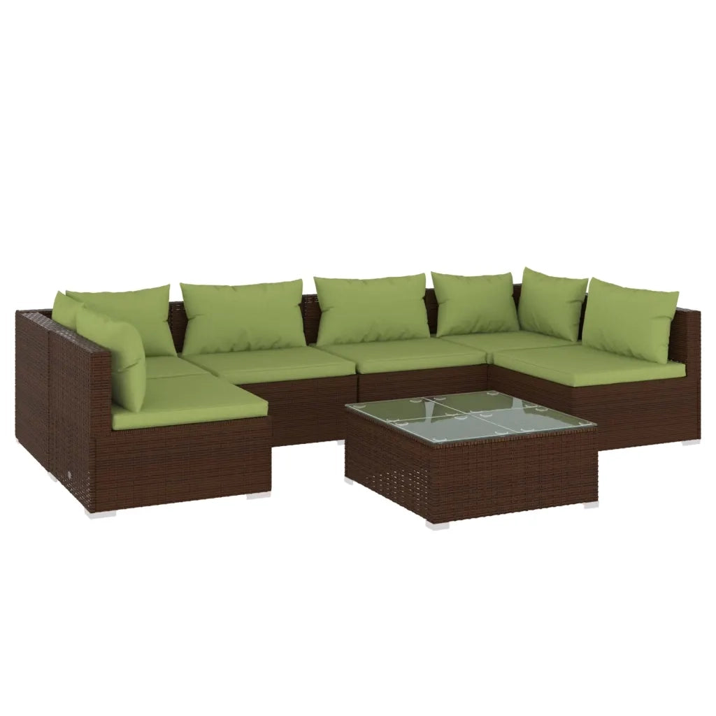 Set Divani da Giardino 7 pz con Cuscini in Polyrattan Marrone 3101884