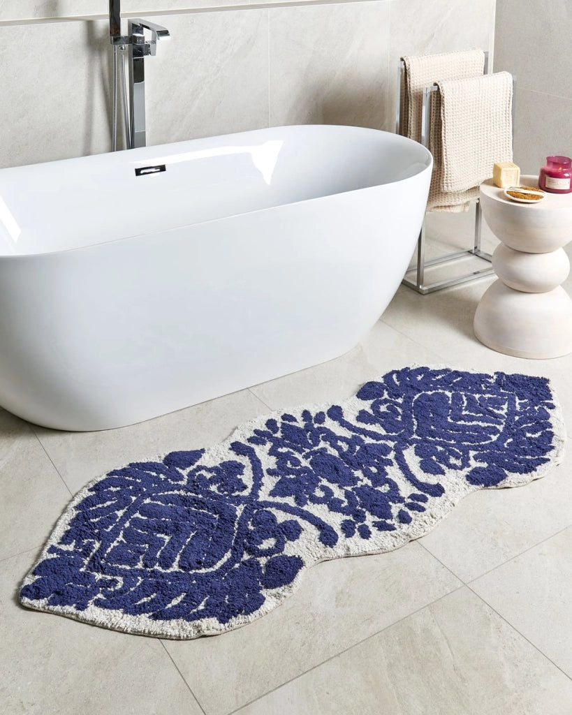 Tappeto da bagno in cotone blu 150 x 60 cm Forma irregolare Motivo decorativo Tappeto da bagno Accessori da bagno Design moderno