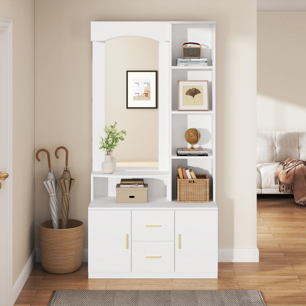 Mobile Ingresso con Scarpiera e Specchio ¨C MINIMAL ¨C Bianco, 2 Cassetti, 2 Ante, 90x40x180 cm